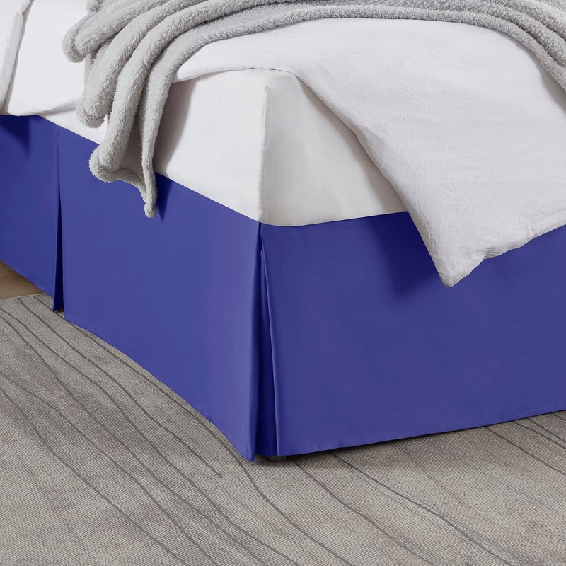 Nestl Royal Blue تنورة سرير مقاس كوين - تنورة سرير كوين 14 بوصة قطرة - تنانير سرير من الألياف الدقيقة المصقولة - تنورة سرير مطوية بجودة الفندق - مقاومة للانكماش والبهتان - Image 1